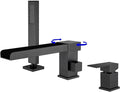 TapLong Waterfall Tub Filler Faucet with HandHeld Shower Widespread Roman Tub Faucet Set, Deck Mount 3-Holes Single-Handle Faucet in Matte Black, 03111B