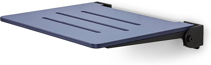 18 inch Silhouette Slimline Folding Wall Mount Shower Bench Seat, Navy Seat with Matte Black Frame