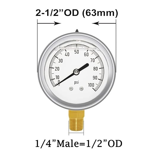 Joywayus Pressure Gauge 0-100 PSI Brass 1/4" NPT Male Thread Lower Mount - Image 2