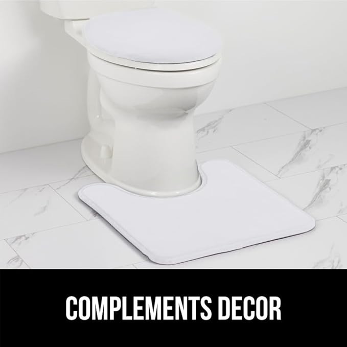 GORILLA GRIP Thick Memory Foam Toilet Rug for Bathroom, Square Shaped Washable, Soft Absorbent Velvet Topside Floor Mats, Machine Wash, Cushioned Luxury Rugs for Bath Room, 22.5x19.5, White
