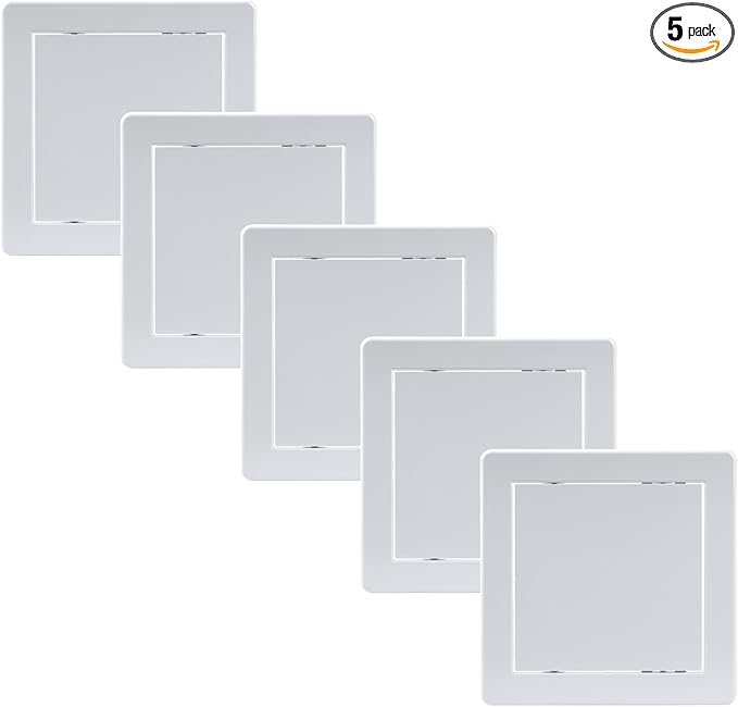 Vent Systems White ABS Plastic - Access Panel 6 x 6 Inch - Pack of 5 - Access Door for Drywall, Wall and Ceiling Electrical and Plumbing Service Wall Hole Cover - Exterior Dimensions 6.7x6.7 Inches
