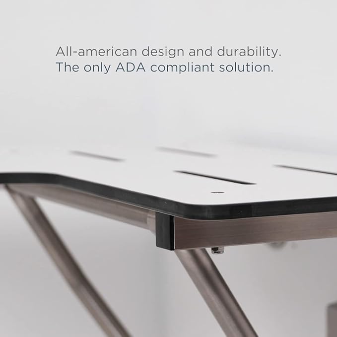 Seachrome 32" x 22.5" Lift-Assist ADA L-Shaped Reversible Bathroom Shower Bath Transfer Seat, Folding, Wall-Mounted, White Phenolic Seat