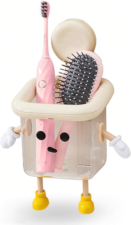 Wall Mounted Toothbrush Holder with Suction Cup, No-Drill Bathroom Organizer, Large Storage Box for Face Towel and Toiletries (1, White)