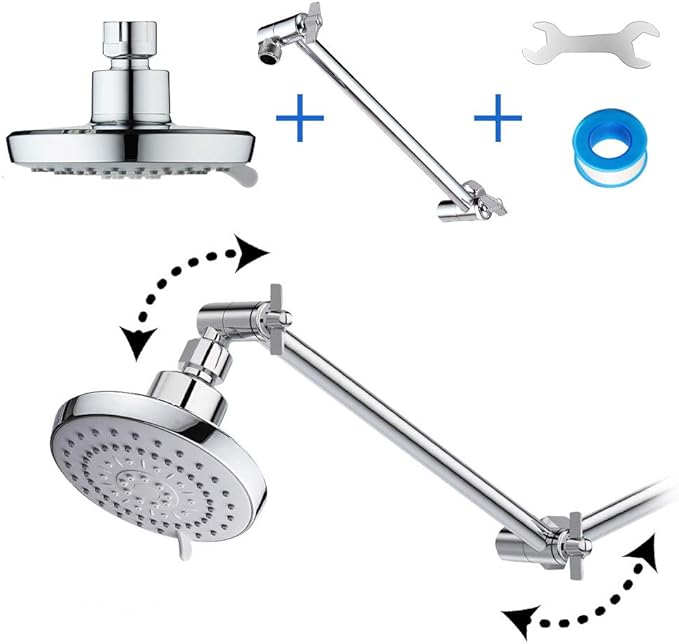 HarJue High Pressure Shower Head with 11 IN Adjustable Arm, Rainfall with Shower Arm-Make Water Flow Down Vertically for Better Bathing Experience(5 In, Chrome)
