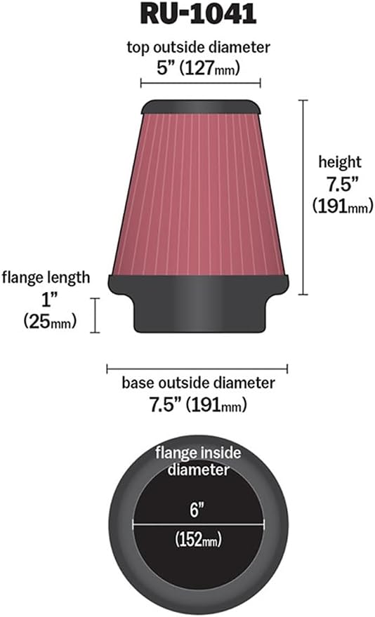 K&N High-Flow Original Lifetime Universal Clamp-On Air Filter: High Performance - Image 2