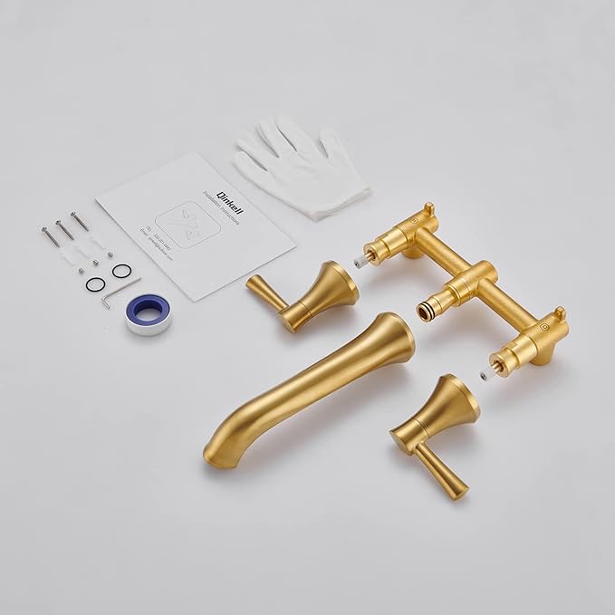 Wall Mount Tub Filler Roman Tub Faucet Brushed Gold Brass Bathtub Faucets with 2 Handles