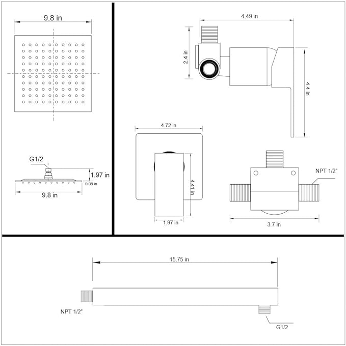 POP SANITARYWARE Shower Faucet Set Brushed Nickel Bathroom Rainfall 10 Inch Shower Head System Single Handle Shower Trim Kit with Valve