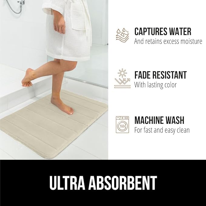 GORILLA GRIP Memory Foam Bath Mat, Soft Absorbent US Designed Bathroom Rug, Gripping Dots Machine Washable Bathmat, Cushioned Floor Mats, Shower Sink Rugs Room Décor Accessories, 36x24 Champagne