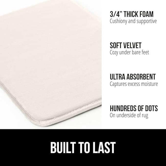 GORILLA GRIP Memory Foam Bath Mat, Soft Absorbent Velvet Bathroom Mats, Durable Dots on Underside, Machine Washable Bathmat, Carpet Rug Room Decor for Shower Tub Floor RV, 42x24 Rugs, Cream