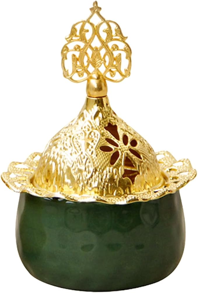 European Style Small Green Ceramic Incense Burner Metal Censer by CONGARTENO