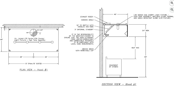 Commercial Kitchen Restaurant Duty Exhaust Hood, Wall Canopy Stainless Steel - Image 3