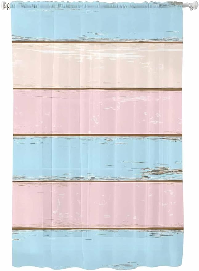 Sheer Curtains 72 Inches Long, Farmhouse Country Shabby Striped Privacy Voile by Unknown
