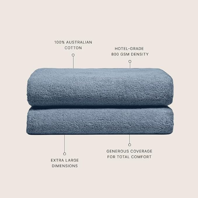 Italic Ultraplush 100% Australian Cotton Bath Sheets - Set of 2 Luxury Extra Large Heavy Duty Bath Sheets, 800GSM Plush and Absorbent for Hotels, Bath & Spa (Glacier)