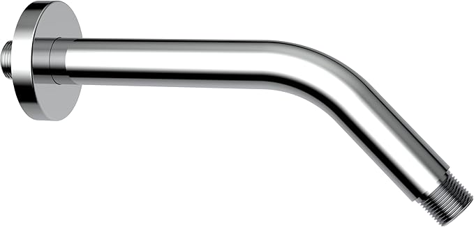 Aquaiaw Shower Arm and O-Ring Flange, 8 inch, Solid Brass, Round, Both Soldered 1/2 NPT Tapered Threads, Wall Mount Shower Arm Extension with Escutcheon (Polished Chrome)