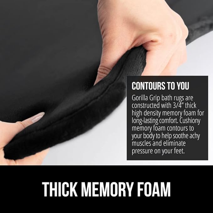 GORILLA GRIP Memory Foam Bath Mat, Soft Absorbent Velvet Bathroom Mats, Durable Dots on Underside, Machine Washable Bathmat, Carpet Rug Room Decor for Shower Tub Floor RV, 30x20 Rugs, Black