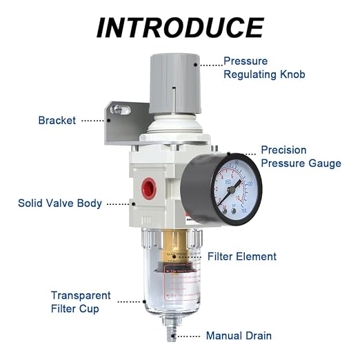AIRZOE 1/4"NPT Air Filter Regulator Combo Piggyback, 5 Micron Brass Element - Image 3