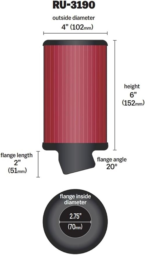 K&N High-Flow Original Lifetime Universal Clamp-On Air Filter: High Performance - Image 2
