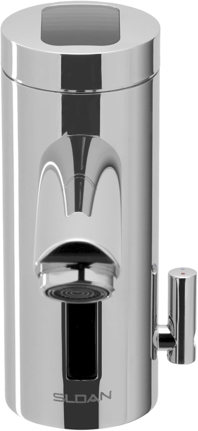Sloan Optima EAF-275 Sensor Activated Solar Touch-Free, Commercial Grade with Mounting Hardware - 0.5GPM Solar Powered, Deck-Mounted Mid Body, Polished Chrome Finish, 3335017