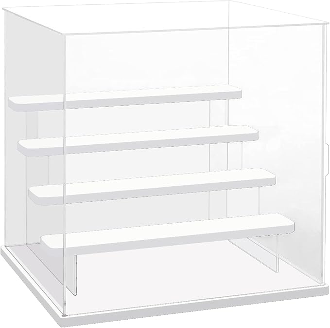 Choowin 5 Tier Clear Acrylic Display Case for Collectibles, Mini Figures, Pop Mart, Labubu, Sonny Angel, Smiski - Assemble Dustproof Acrylic Display Box with Door, Stand (White Base Step)