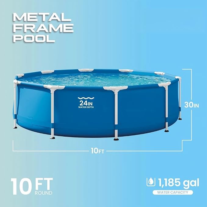 10ft x 30in Round Metal Frame Above Ground Pool, W/Filter Pump and Cover | - Image 2