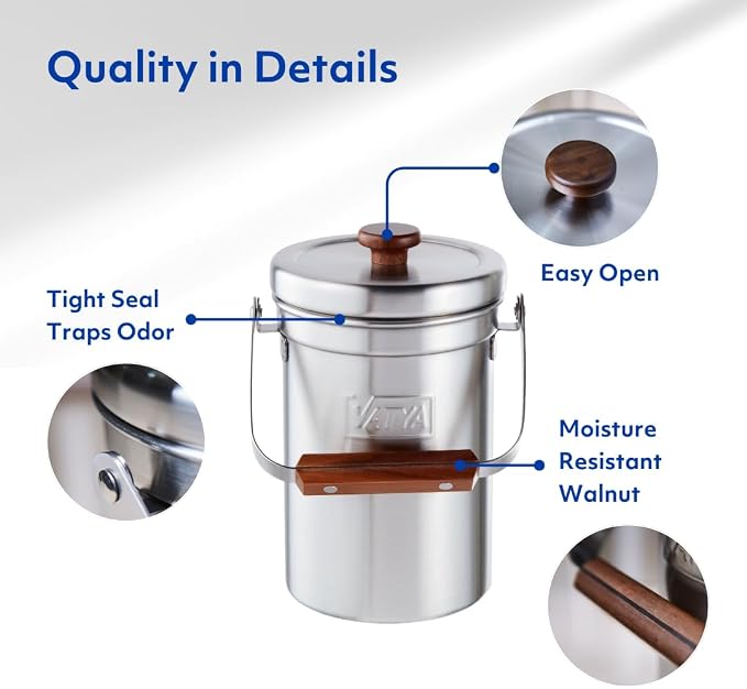 Vatya Stainless Steel Kitchen Compost Bin - Image 5