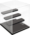 Choowin 4 Tier Small Clear Acrylic Display Case for Collectibles, Mini Figures, Pop Mart, Labubu, Sonny Angel, Smiski - Assemble Dustproof Acrylic Display Box with Door, Stand (Black Base Step)