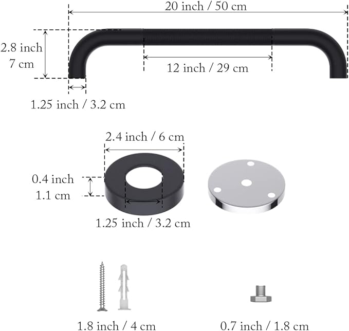20 Inch Anti Slip Shower Grab Bar Oil Rubbed Black 1.25" Diameter,Munzong Bathroom Grab Bar, Knurled Bathroom Balance Bar,Safety Hand Rail Support Handicap Elderly Senior Assist Bath Handle