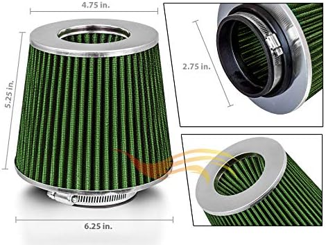 GREEN Inlet Cold Air Intake Cone Replacement Performance Washable Clamp-On Dry - Image 2