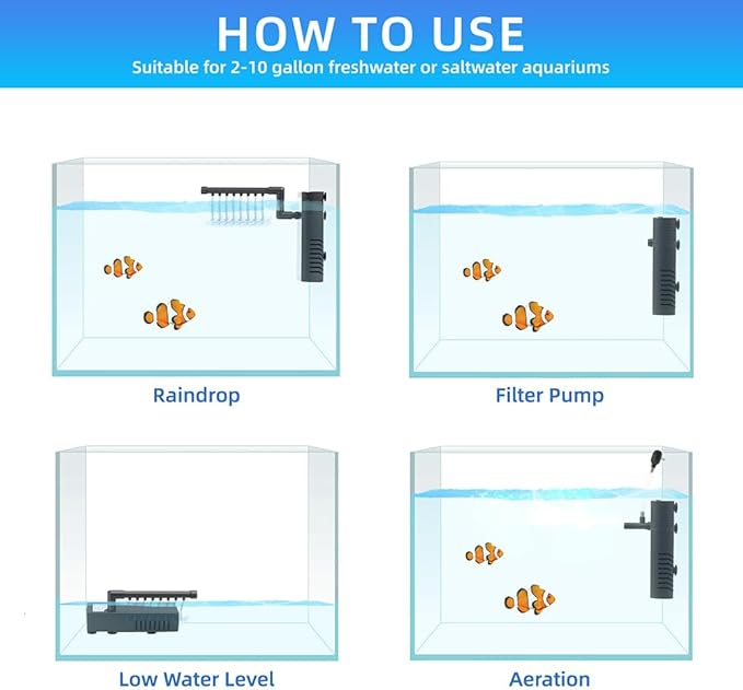 Submersible Internal Aquarium Filter Multiple Function Powerful Pump Fish Tank - Image 7