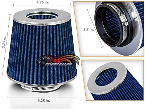 BLUE Cold Air Intake Cone Replacement Performance Washable Clamp-On Dry Air - Image 2