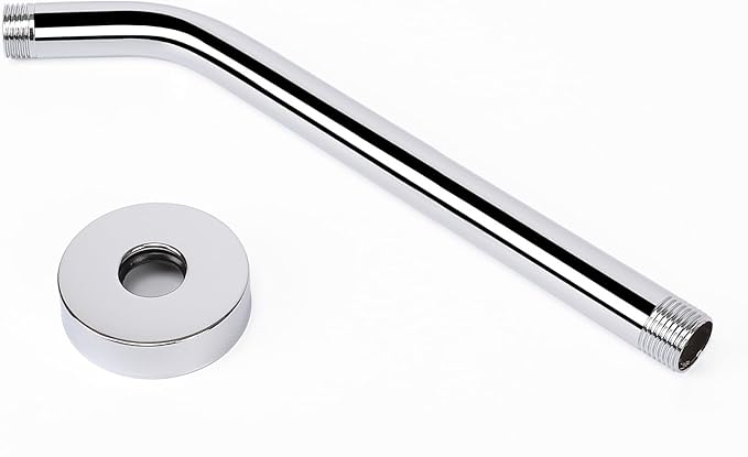 HarJue Shower Arm with Flange and Teflon Tape, Wall Mounted Shower Pipe 304 Stainless Steel Extension Arm for Fixed Shower Head & Handheld (12 Inches, Chrome)