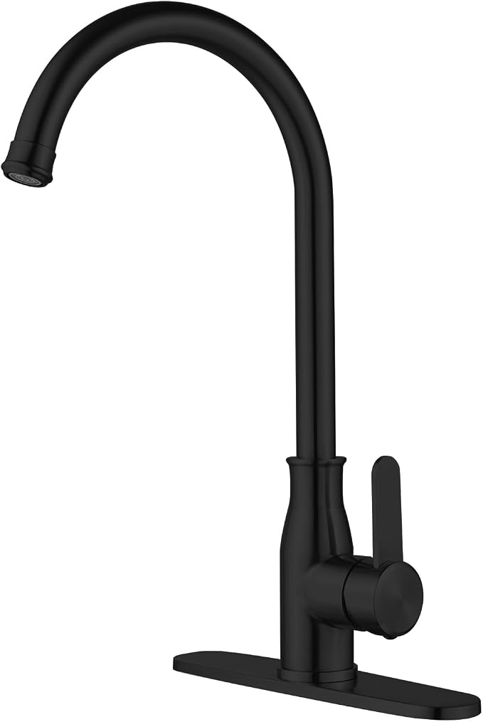 Single Handle Kitchen Faucet Stainless Steel Matte Black, Modern High Arc by KOHONBY
