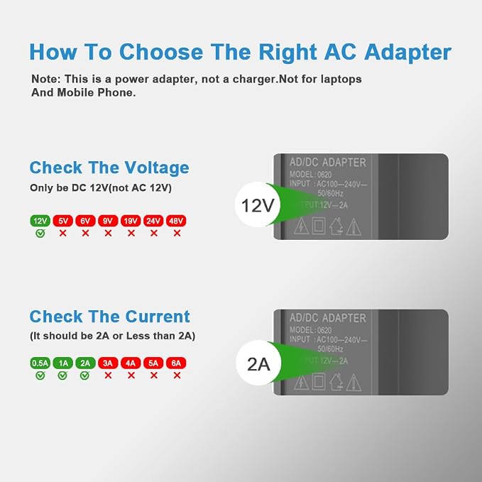 Universal 12V 2A DC/AC Power Supply Adapter, 24W Power Replacement Charger - Image 5