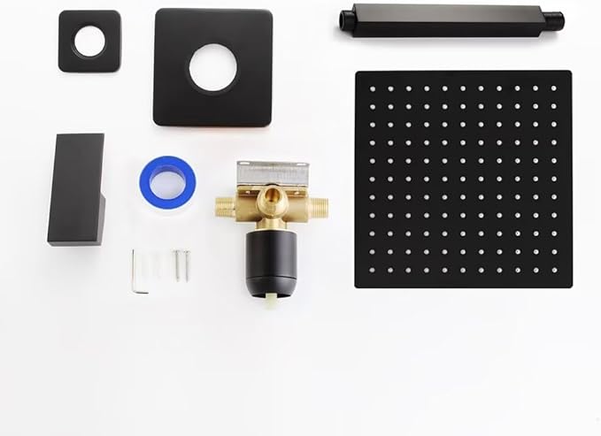 POP SANITARYWARE Matte Black Shower Faucet Set, Bathroom Rainfall Shower System with Stainless Steel Metal Showerhead, Single Function Shower Trim Kit with Rough-in Valve