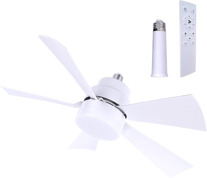 Socket Fan Light with Remote, E26 Screw in Ceiling Fan w/Spare Light 1200 by Bstsilver