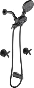 2 Handles Shower Faucet Set with Tub Spout Bathtub Shower Faucet Combo Set Shower System Complete Tub and Shower Trim Kit Matte Black Wall Mounted Shower Fixtures