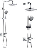Outdoor Shower Faucet Set 8" Round Shower Head 3 Function Thermostatic Rainfall Shower Faucet Set Handheld Sprayer with Constant Temperature Polished Chrome with Height Adjustable Slide Bar