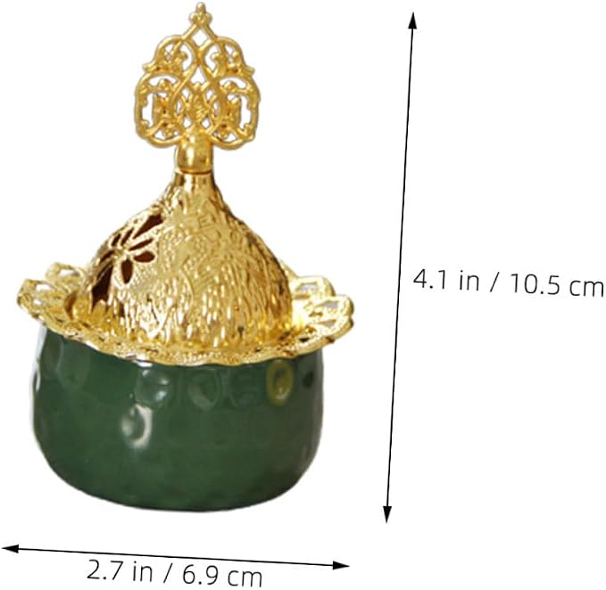 European Style Small Green Ceramic Incense Burner Metal Censer - Image 2