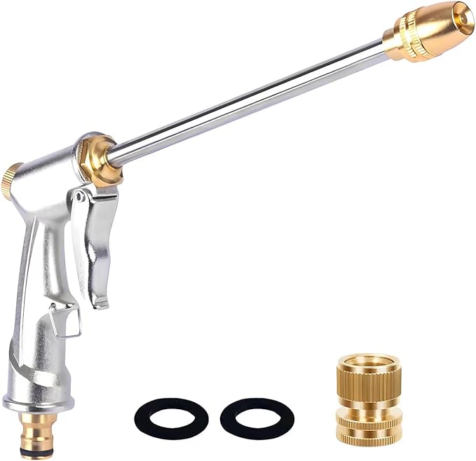 Hose Sprayer Nozzle Heavy Duty, High Pressure Hose Nozzle Water Adjustable Spray Gun Metal Brass Hose Attachment for Washing car, Cleaning, Watering Plants, lawn, Outdoor Gardening.
