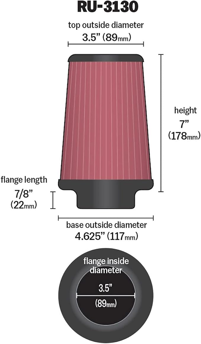 K&N High-Flow Original Lifetime Universal Clamp-On Air Filter: High Performance - Image 2