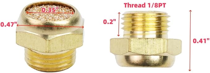 G1/8 Generator Silencer, Flat Type, Brass Pneumatic Exhaust Muffler, Sintered - Image 2