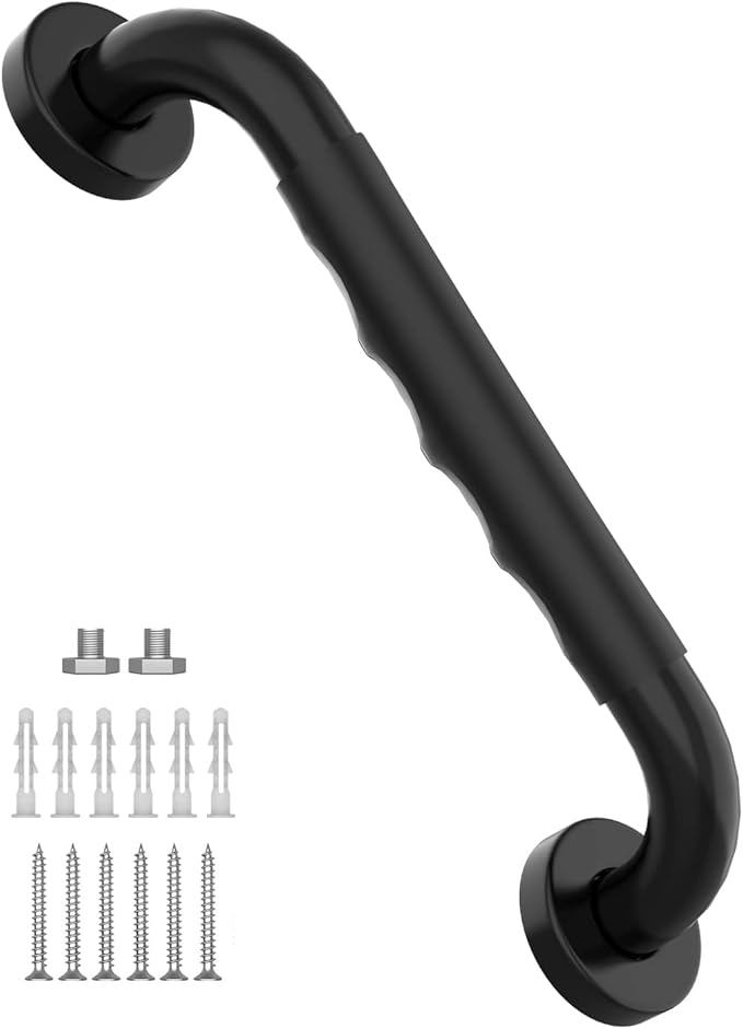 20 Inch Shower Grab Bar w/Anti Slip Rubber Grip, Munzong Black Stainless Steel Bathroom Grab Bar, Bathroom Balance Bar,Safety Handrail Support,Handicap Injury Elderly Senior Assist Bath Handle