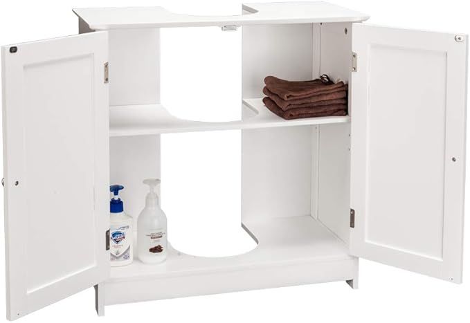 Bonnlo Pedestal Sink Storage Cabinet with 2 Doors Traditional Under Sink Cabinet Bathroom Space Saver Organizer with Adjustable Shelf White 23 5/8" W x 11 7/16" D x 23 5/8" H