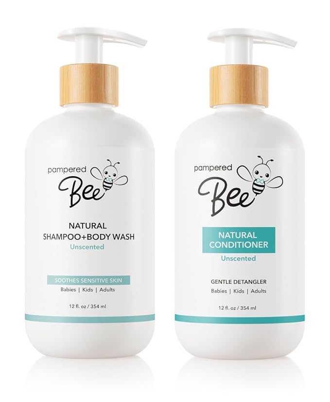 Shampoo & Body Wash + Conditioner Combo Set (Unscented) All Natural Formula for Newborns, Toddlers and Kids, 12 fl oz Each 12 Fl oz Each