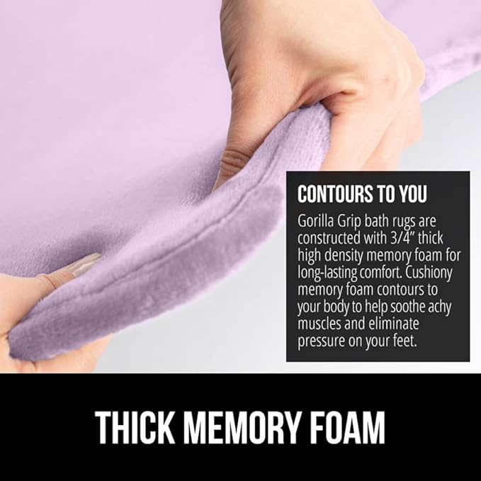 GORILLA GRIP Memory Foam Bath Mat, Soft Absorbent Velvet Bathroom Mats, Durable Dots on Underside, Machine Washable Bathmat, Carpet Rug Room Decor for Shower Tub Floor RV, 24x17 Rugs, Purple