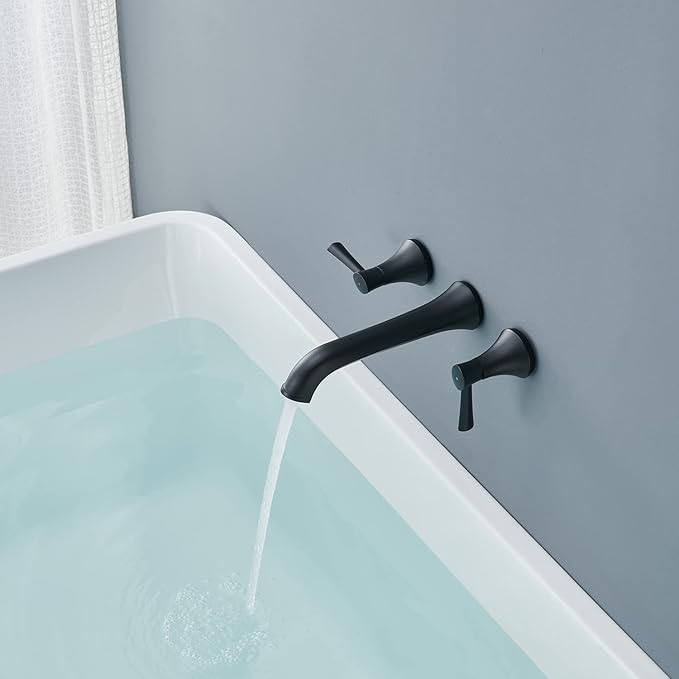 Tub Faucet Wall Mount Roman Tub Filler Black Brass Bathtub Faucets with 2 Handles