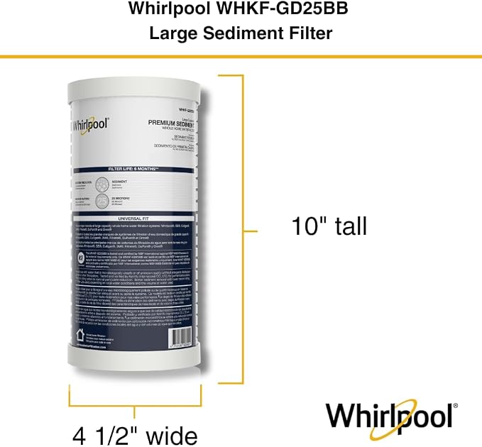 Whirlpool 10" x 4.5" Whole House Large Capacity Sediment Filter WHKF-GD25BB - Image 4