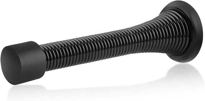HOMOTEK 40 Pack Black Spring Door Stops,3-1/8" Heavy Duty Door Stop - Flexible Spring Door Stopper with Low Mounted Black Rubber Bumper Tips