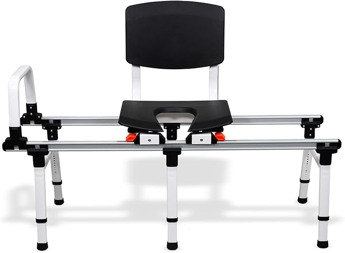 ShowerGlyde SG2 - FSA HSA Eligible | Sliding Transfer Bench for Toilet-Adjacent Tubs, Adjustable Height, Grab Bar, Extended Rails, Sliding Shower Chair with Commode Compatibility