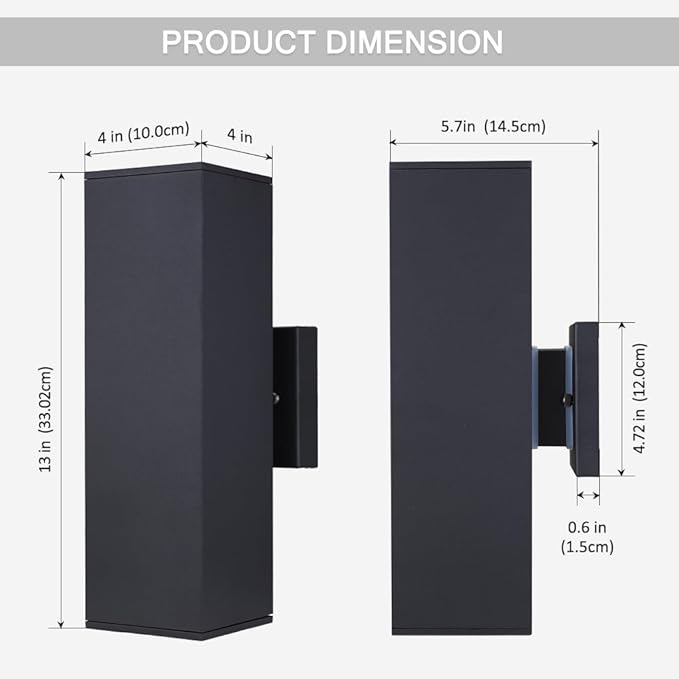 Cerdeco Aluminum Modern Outdoor Wall Light, Exterior Outdoor Wall Sconce Up Down Light Fixtures Matte Black [UL Listed]